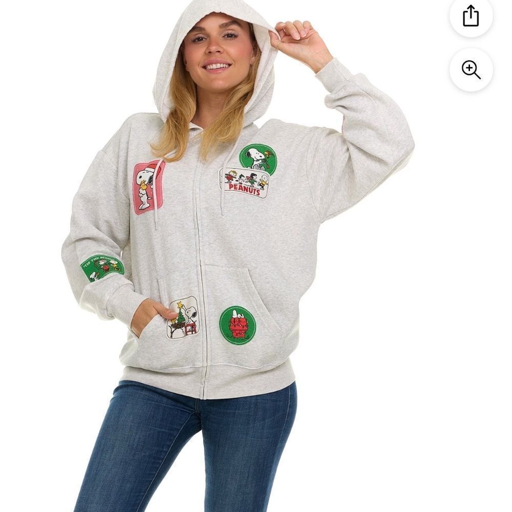 Holiday Peanuts Full Zip Jacket Hoodie Womens Large NWT